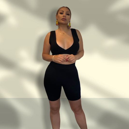 Black Biker Shorts Set
